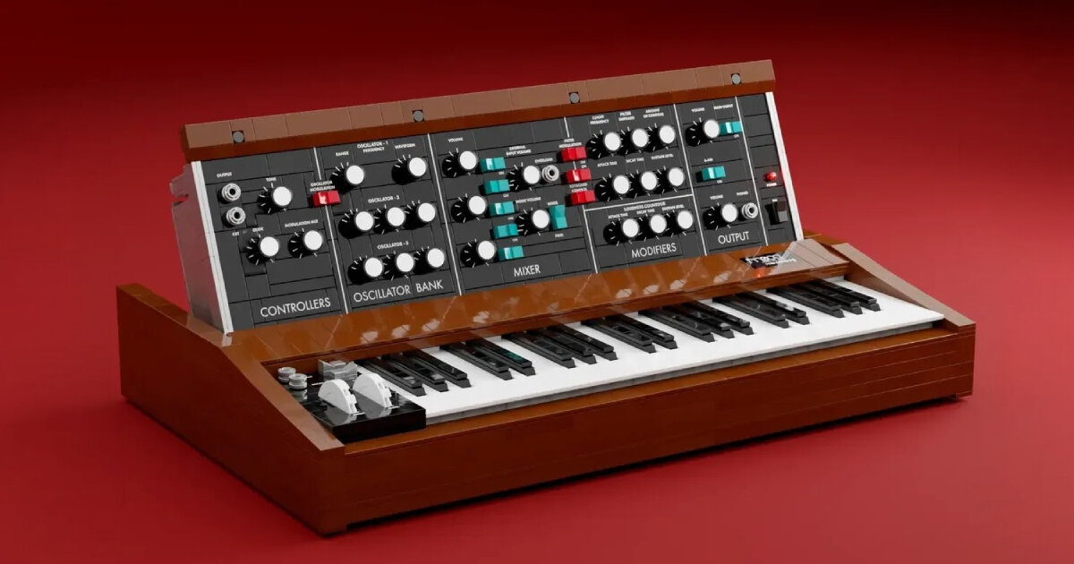 sintezator analogic LEGO minimoog remake instrument din 1970 cu taste si butoane fonctionale